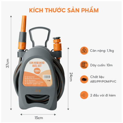 Vòi nước tưới cây, rửa xe đa năng Lebenlang LBLB3366 dây dài 10m, 2 đầu phun đi kèm - hàng chính hãng