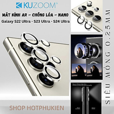 Tấm dán kính cường lực Camera cho SamsungGalaxy S25 Ultra / S23 Ultra / S24 Ultra hiệu KUZOOM AR - công nghệ kế dính tự động, mặt kính AGC sắc nét với độ cứng 9H, trang bị khung tự dán dễ dàng tự dán ở nhà - Hàng nhập khẩu