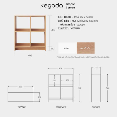 Kệ Sách Gỗ 2 Tầng Nhiều Ngăn Đơn Giản Thương Hiệu KEGODA KGD18