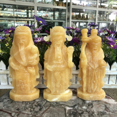 Bộ tượng Tam Đa Phúc Lộc Thọ đá ngọc hoàng long - Cao 20 cm