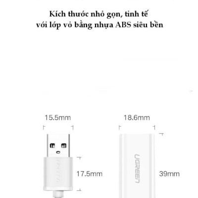 Ugreen UG30712US206TK 15CM màu Trắng Bộ chuyển USB 2.0 sang âm thanh 3.5mm - HÀNG CHÍNH HÃNG