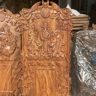 Đốc lịch treo tường khắc tam đa phúc lộc thọ bằng gỗ hương đá kt 40×80×3cm