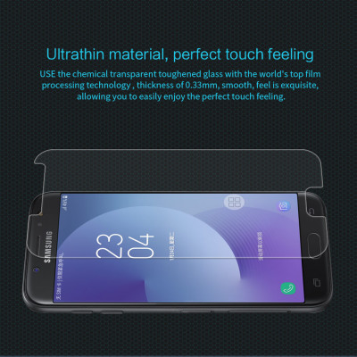 Miếng dán kính cường lực dành cho Samsung Galaxy J7 Pro hiệu HOTCASE HBO (độ cứng 9H, mỏng 0.3mm, vát 2.5D, độ trong chuẩn HD)- hàng nhập khẩu
