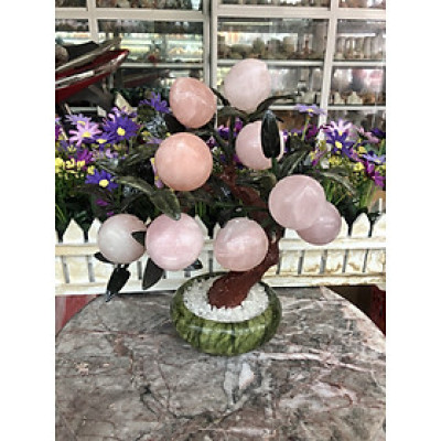 Cây Đào phong thủy đá thạch anh hồng gồm 9 quả - Cao 30 cm