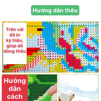 Tranh thêu kín Hoa mẫu đơn đỏ 6492, kích thước 50 x 76 cm