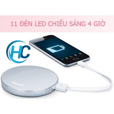 Gương trang điểm để bàn phóng to 3 lần có đèn led, kiêm sạc dự phòng Beurer BS39 (3.000 mAh)