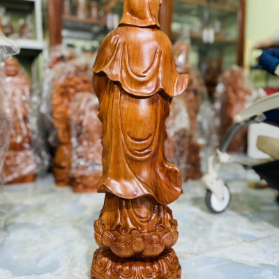 Tượng phật bà quan âm bồ tát bằng gỗ hương đá liền khối kt cao 70×20cm 