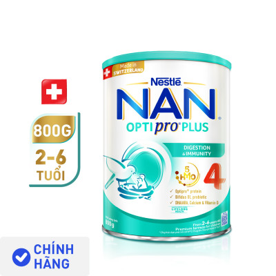 Sữa bột Nestlé NAN OPTIPRO PLUS 4 800g/lon với 5HMO Giúp tiêu hóa tốt + Tăng cường đề kháng  - Bé 2-6 tuổi