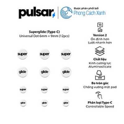 Feet chuột Pulsar Superglide (Type-C) Universal Dot 6mm + 9mm (12pcs) - Hàng Chính Hãng