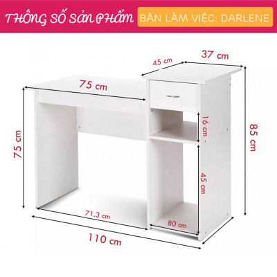 Bàn máy tính gỗ công nghiệp thiết kế hiện đại SMLIFE Darlene