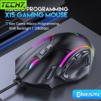 Chuột Gaming Esport macro X15 Led RGB 12800 DPI 12 phím cho máy tính laptop hàng nhập khẩu