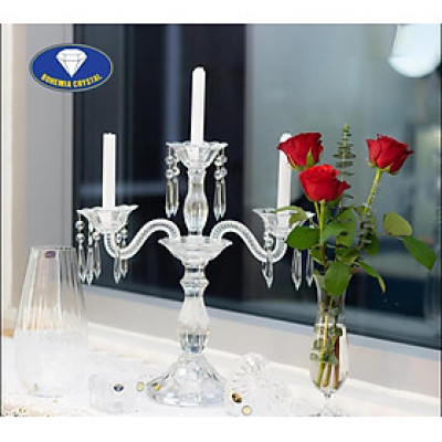 Chân nến pha lê 3 tay Bohemia Crystal cao 42cm Hàng chính hãng