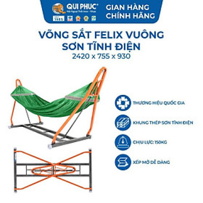 Võng Xếp Vuông FELIX Qui Phúc – Khung Sắt Sơn Tĩnh Điện, Gấp Gọn, Chịu Tải 150Kg