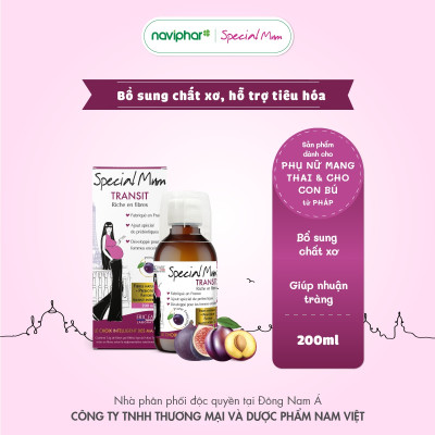 Siro Special Mum Transit bổ sung chất xơ, hỗ trợ tiêu hóa cho phụ nữ mang thai. Hỗ trợ tăng lợi khuẩn, làm mềm phân, giúp nhuận tràng cho mẹ bầu- 200ml