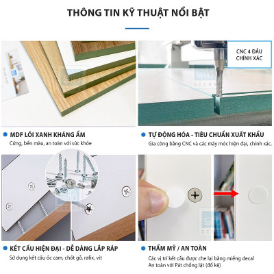 Giường Gỗ Đơn Dài 1.2m Phối Đèn LED và 3 Ngăn Kéo Màu Oak Phối Xám Chì SIB Decor GN16