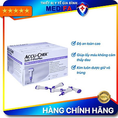 Hộp 200 chiếc kim chích máu Accu Chek Safe-T-Pro Plus lấy máu thử đường huyết vô trùng, dùng một lần