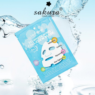 Mặt nạ trắng da Sakura 3D Whitening Collagen Mask Nhật Bản - 1 miếng 25ml