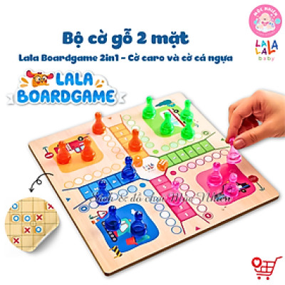 Đồ chơi cờ Lala Boardgame 2in1 - Bộ cờ gỗ 2 mặt cờ caro và cờ cá ngựa - Lalala baby