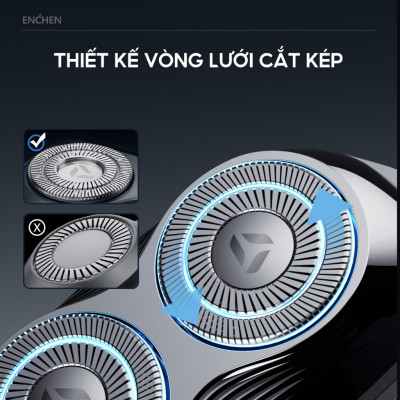 Máy cạo râu Enchen Mini 6s, Cạo râu khô & ướt nút cảm ứng, Đầu cạo nổi 28 lưỡi dao kép tự mài - Hàng chính hãng