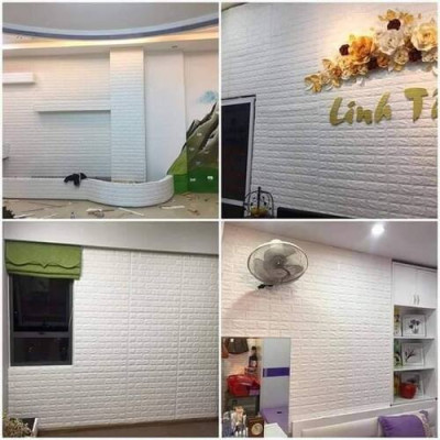 Bộ 5 Tấm Xốp Dán Tường 3D Giả Gạch Màu Trắng 70cmx77cm