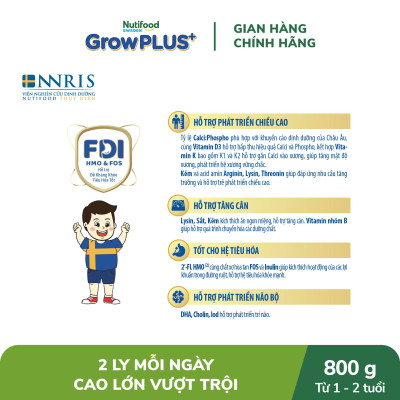 Sữa bột Nutifood GrowPLUS+ Cao Lớn Vượt Trội trên 1 tuổi Lon 800g