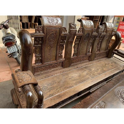 Bàn ghế tần thủy hoàng gỗ mun đuôi công tay 12 đẹp