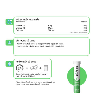 Combo Thực phẩm bảo vệ sức khỏe KUDOS KIDS + Viên Sủi KUDOS BONE + Viên Sủi KUDOS DAILY (20 viên/tuýp)
