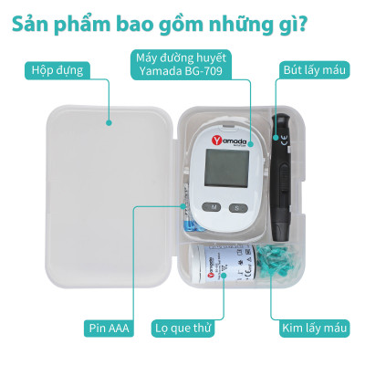 Máy đo đường huyết Yamada - Giọng nói tiếng Việt thông minh, đo chỉ số hồng cầu HCT, tặng 10 que thử