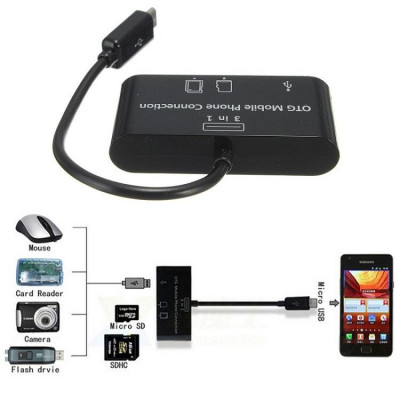 Cáp OTG đọc thẻ 3 in 1 cho Điện thoại cổng Micro USB