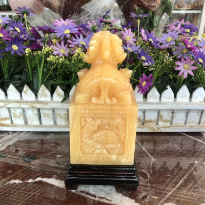 Ấn Kỳ Lân phong thủy đá ngọc hoàng long - Cao 15cm