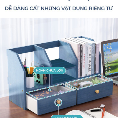 Kệ Sách Để Bàn Chữ H, Kèm 2 Ngăn Kéo Cao Cấp - Mẫu 7 - Dễ Lắp Ráp