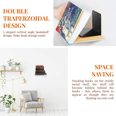 Combo 4 kệ sách nổi vô hình, giá sách kim loại trang trí tường - Màu đen