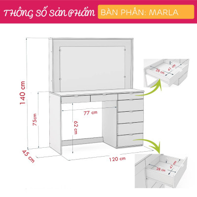 Bàn trang điểm gương đèn sang trọng SMLIFE Marla