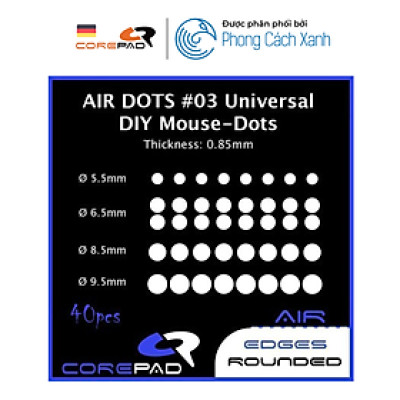 Feet chuột PTFE Corepad AIR DOTS #03 Universal DIY Mouse-Dots [Ø 5.5 / 6.5 / 8.5 / 9.5mm] - Hàng Chính Hãng