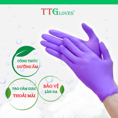 Găng Tay Cao Su Y Tế Size M Không Bột Nitrile TTGLOVES Màu Tím (100 Chiếc)