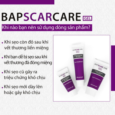 Gel Silicone Bapscarcare trị sẹo lồi, sẹo phì đại, sẹo mổ sau khi phẫu thuật, Gel Bapscarcare làm phẳng, làm mềm và mờ sẹo lâu năm hiệu quả (Tuýp 7g)