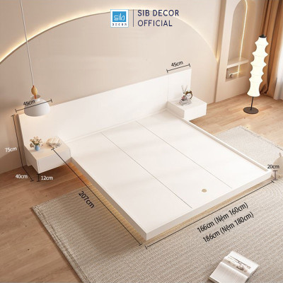 Giường Ngủ Tatami Tối Giản Hiện Đại Màu Trắng Có Đèn LED SIB Decor GN30