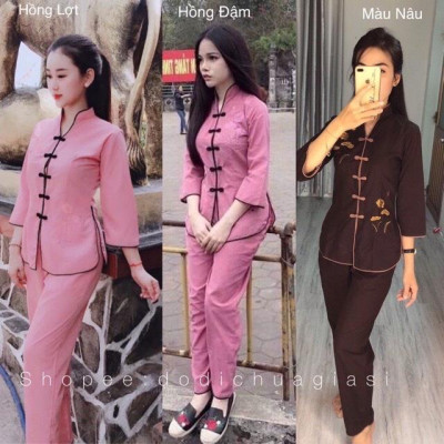 ĐỒ LAM ĐI CHÙA  cổ tàu thêu sen