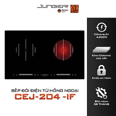 Bếp đôi điện từ hồng ngoại Junger CEJ-204-IF 4200W Không kén nồi Hàng Chính Hãng Bảo Hành 36 Tháng