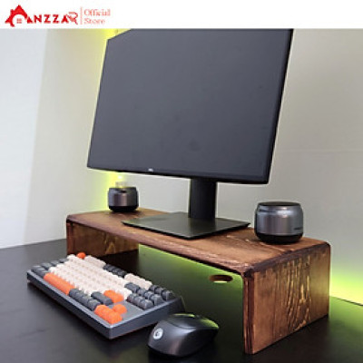 Kệ Màn Hình Máy Tính PC Màu Nâu Rustic Kệ Gỗ Tự Nhiên Kê Màn Hình Uốn Cong Độc Đáo Sang Trọng Anzzar-07