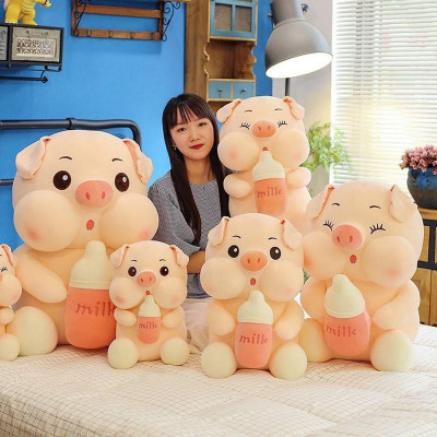 Gấu Bông Heo Ôm Bình Sữa, Thú Nhồi Bông Heo Hàng Nhập Khẩu Cao Cấp