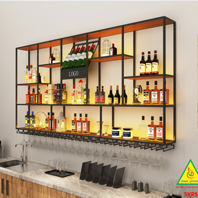 KỆ TRƯNG RƯỢU KHUNG SẮT – MẶT GỖ CÓ ĐÈN 5KRS04 - NỘI THẤT LẮP RÁP VIENDONGADV