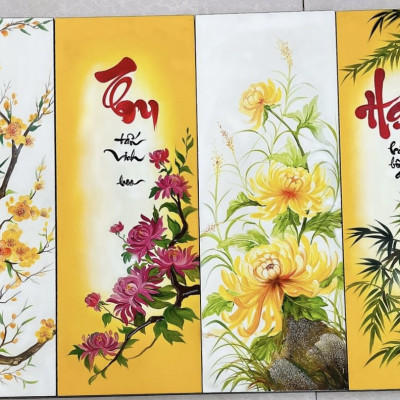 Tranh sơn mài dáng dài hoa, trúc thích hợp trang trí, làm quà tặng,....