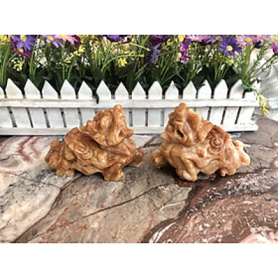 Cặp Tỳ Hưu phong thủy đá cẩm thạch vân gỗ - Dài 13 cm