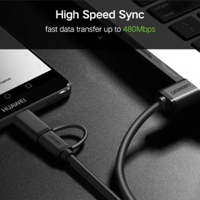 Ugreen UG30172US142TK 0.25M màu đen Thiết bị chuyển đổi USB 2.0 sang type-C và micro USB - HÀNG CHÍNH HÃNG