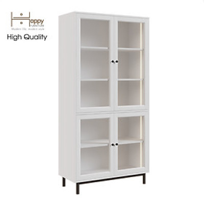 [Happy Home Furniture] CATY, Kệ sách 5 tầng cửa kính - đèn LED - chân sắt, 90cm x 39cm x 180cm (DxRxC), KSA_020_LED