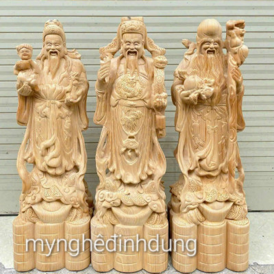 Bộ tượng phật tam đa phúc lộc bằng gỗ ngọc am thơm nức kt cao 60×17×15cm 