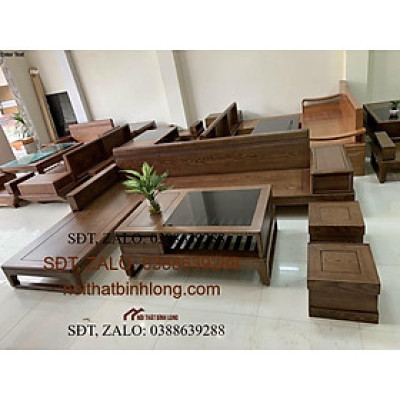 Bàn ghế sofa gỗ tiếp khách kiểu dáng chữ L chân Hươu