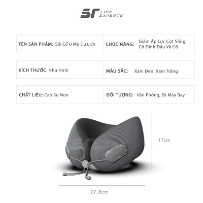 Gối Cổ U Mũ Du Lịch Sairui Kê Cổ Cao Su Non Công Thái Học Chống Đau Mỏi Vai Gáy Tựa Cổ Đi Máy Bay Ô Tô