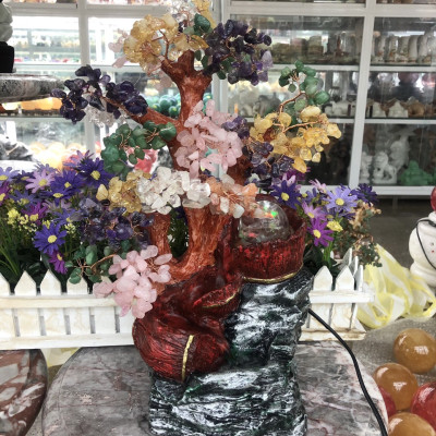 Cây tài lộc phong thủy đá thạch anh ngũ sắc (Thác Nước Phong Thủy Luân Hồi ) - Cao 42 cm